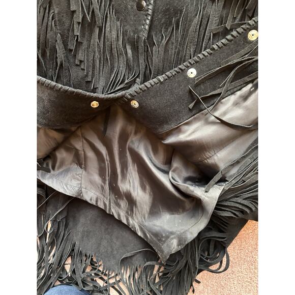 Vintage Arturo Arocho Size 16 Black Fringe Jacket Western Suede Leather - Picture 8 of 8
